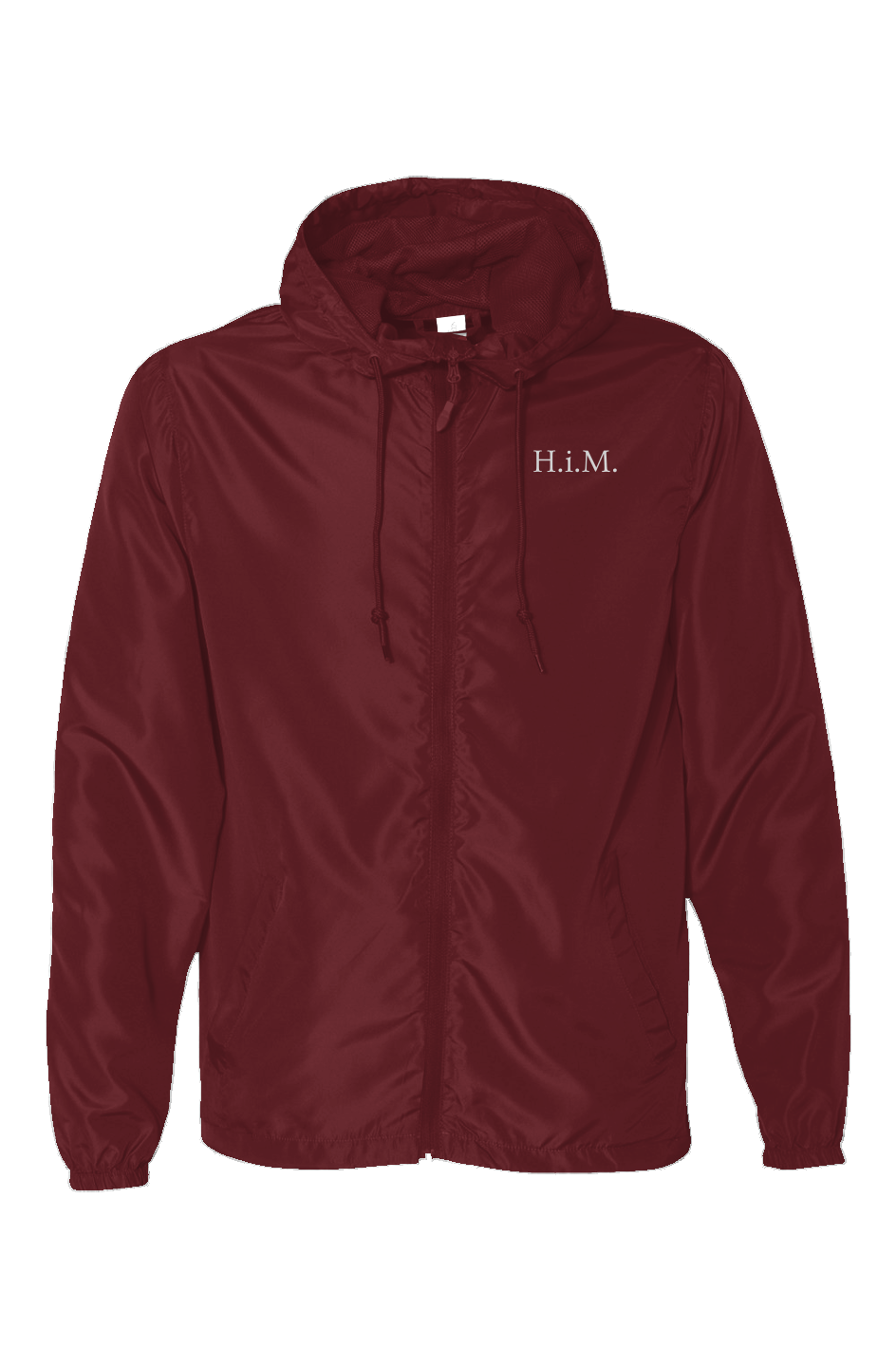 H.i.M. Embroidered Lightweight Zip-Up Windbreaker - Maroon (White Stitch)