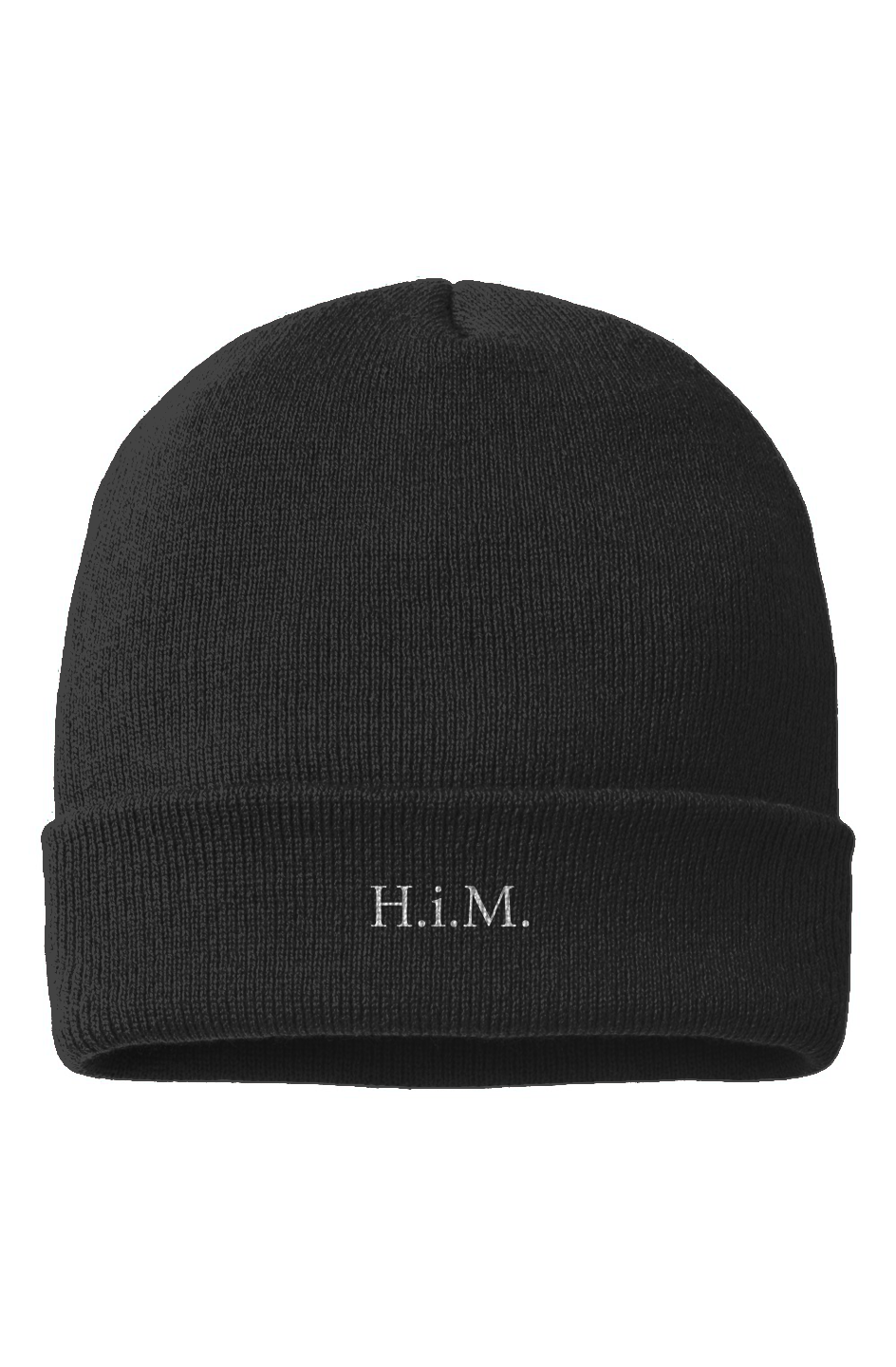 H.i.M. Embroidered Beanie - Black (White Stitch)