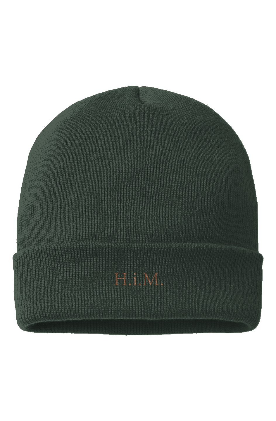 H.i.M. Embroidered Beanie - Forest Green (Sand Stitch)