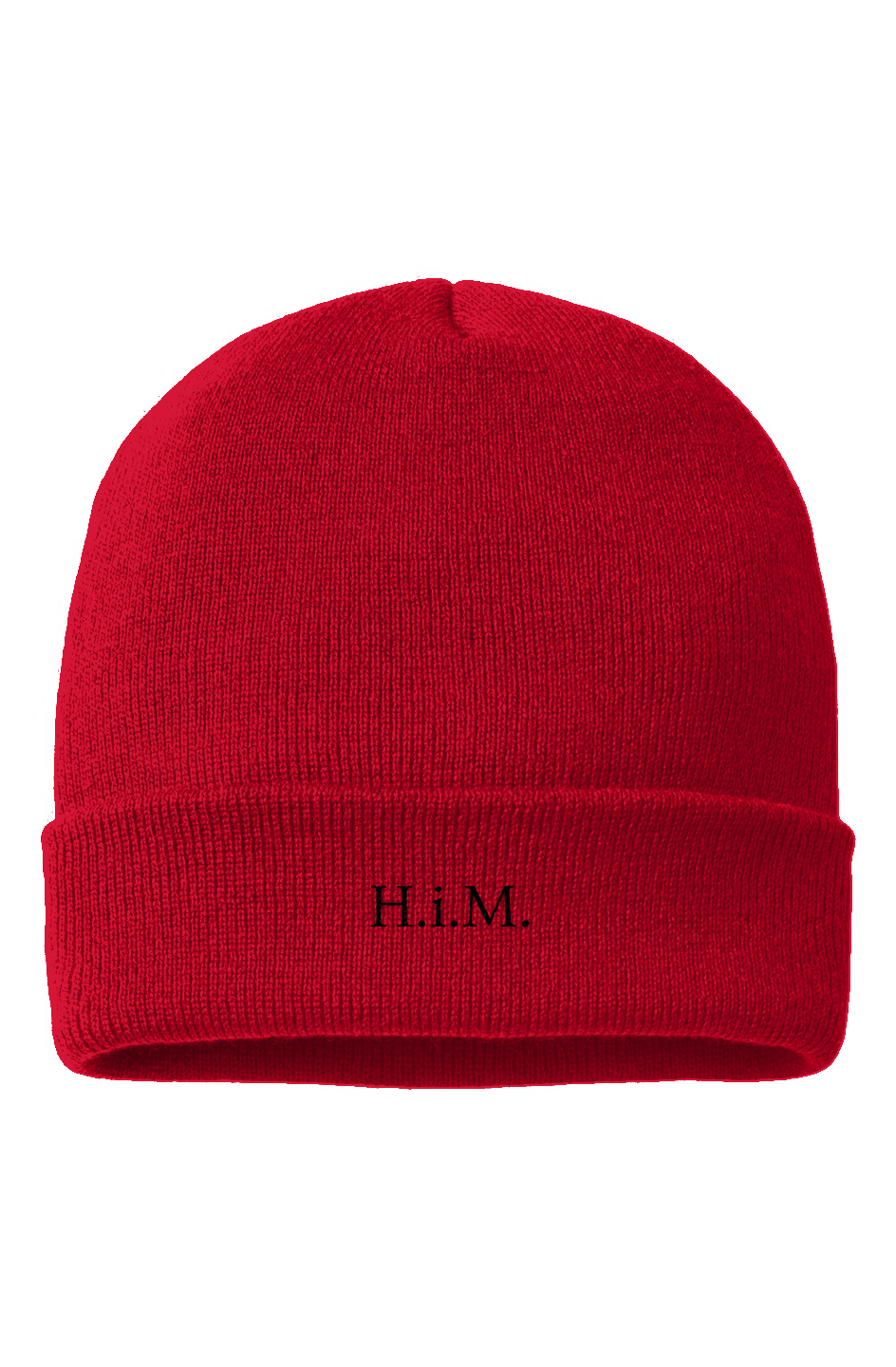 H.i.M. Embroidered Beanie - Red (Black Stitch)