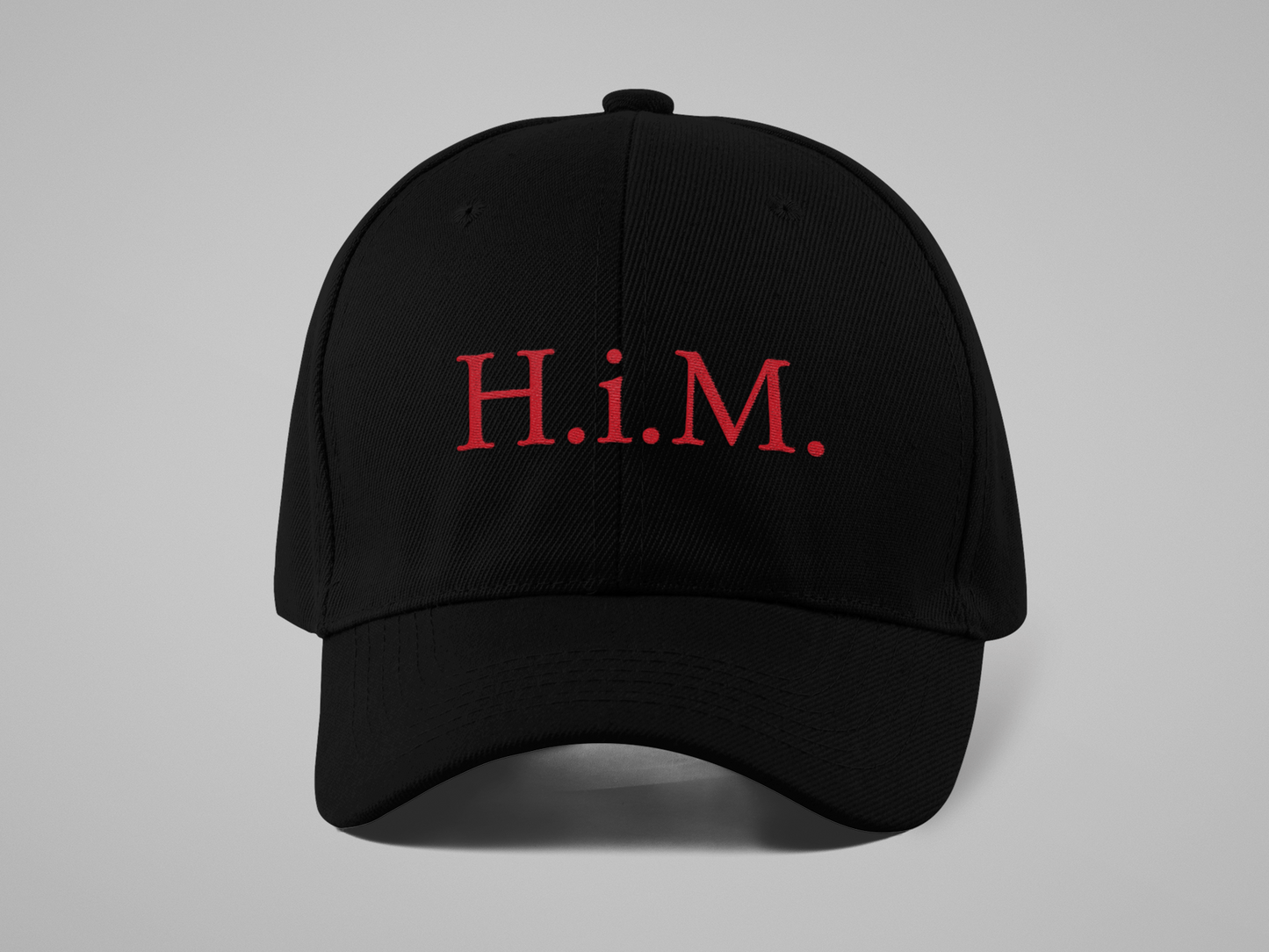H.i.M. Embroidered Bio-Washed Classic Dad Hat - Black (Red Stitch)