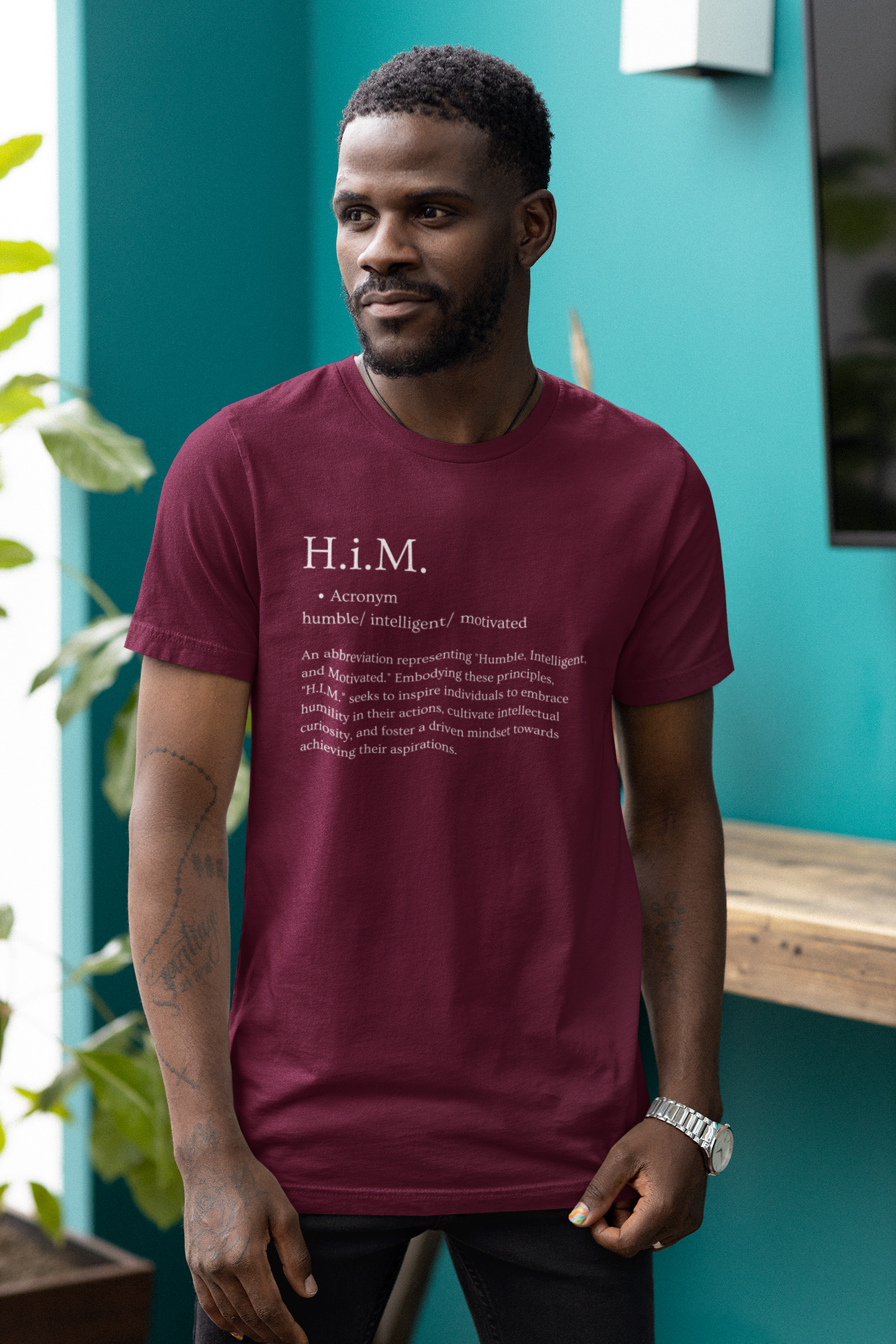 H.i.M. Signature Tee - Maroon (White Letters)