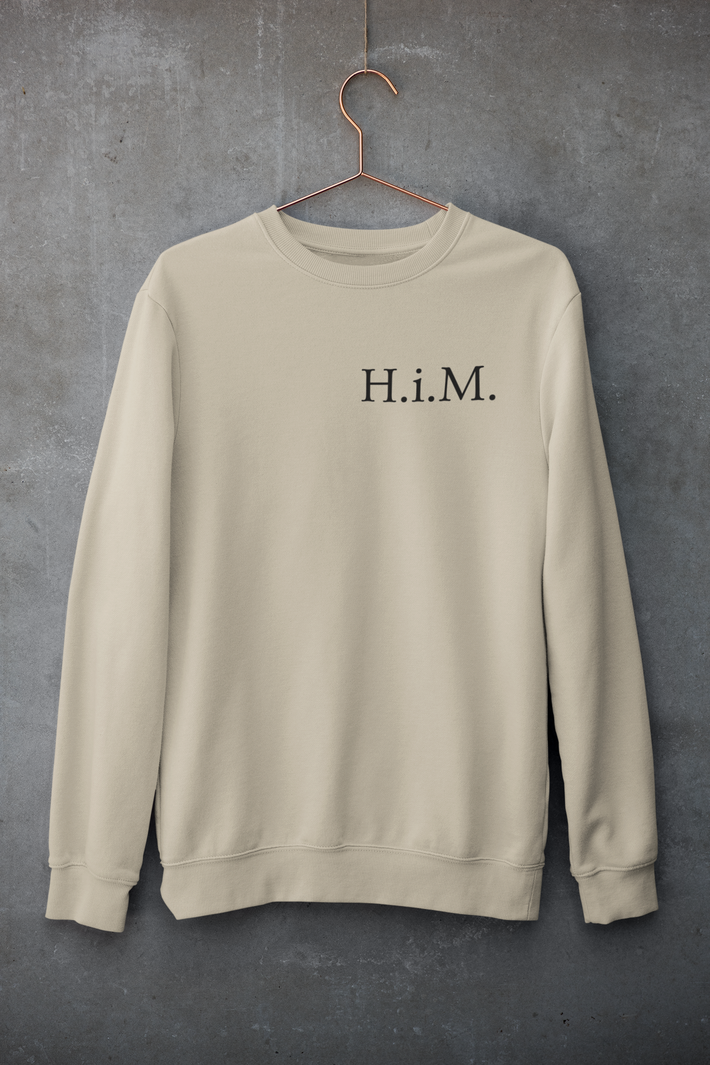 H.i.M. Premium Embroidered Crewneck Sweatshirt - Sand (Black Stitch)