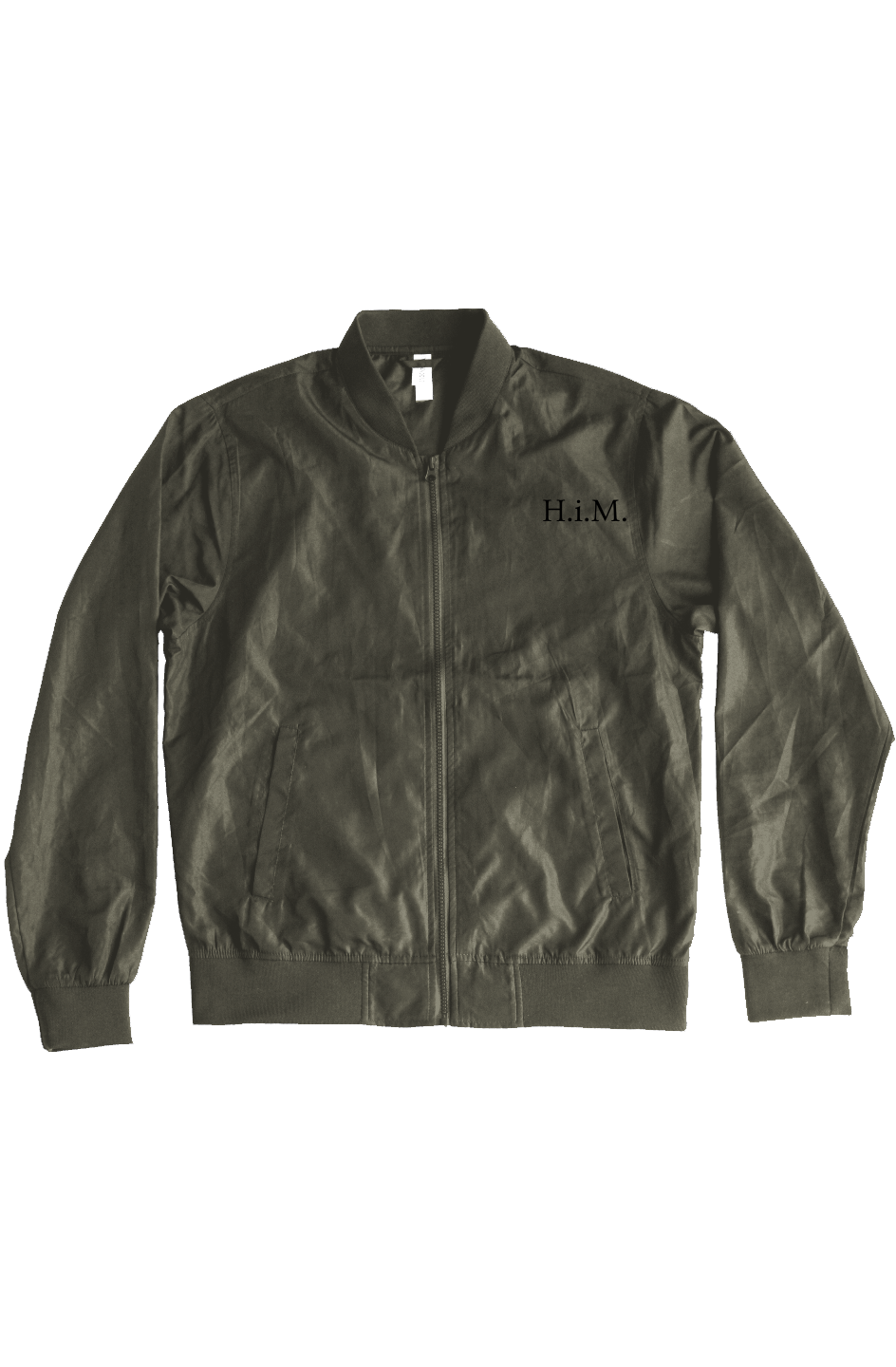 H.i.M. Embroidered Lightweight Bomber Jacket - Military Green (Black Stitch)
