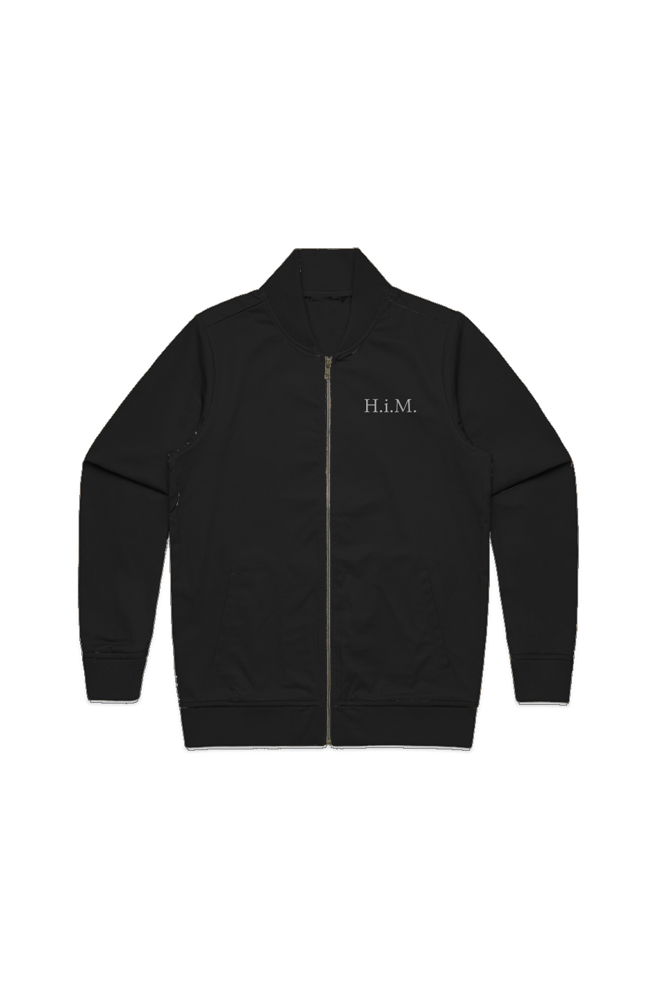 H.i.M. Embroidered Men's Heavyweight Bomber Jacket - Black (White Stitch)
