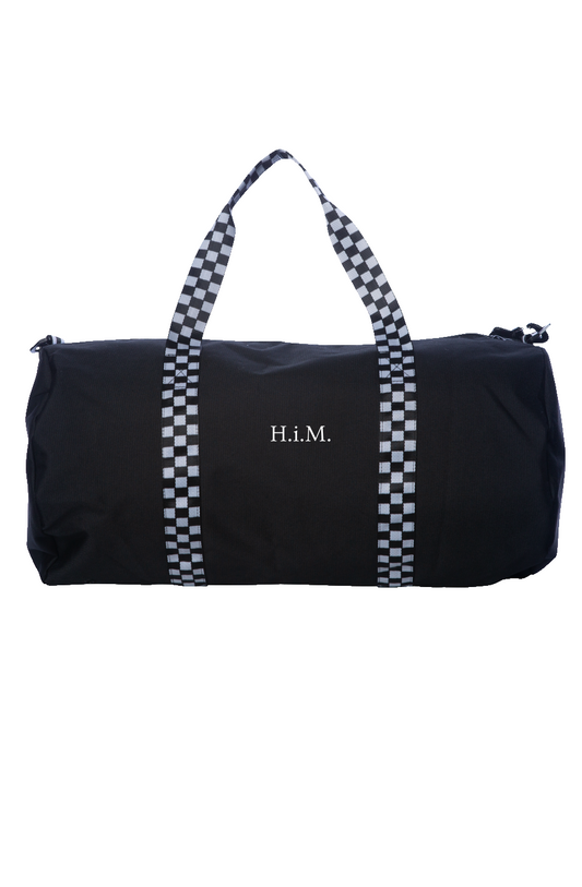 H.i.M. Embroidered Retro Checker Pattern Duffle Bag