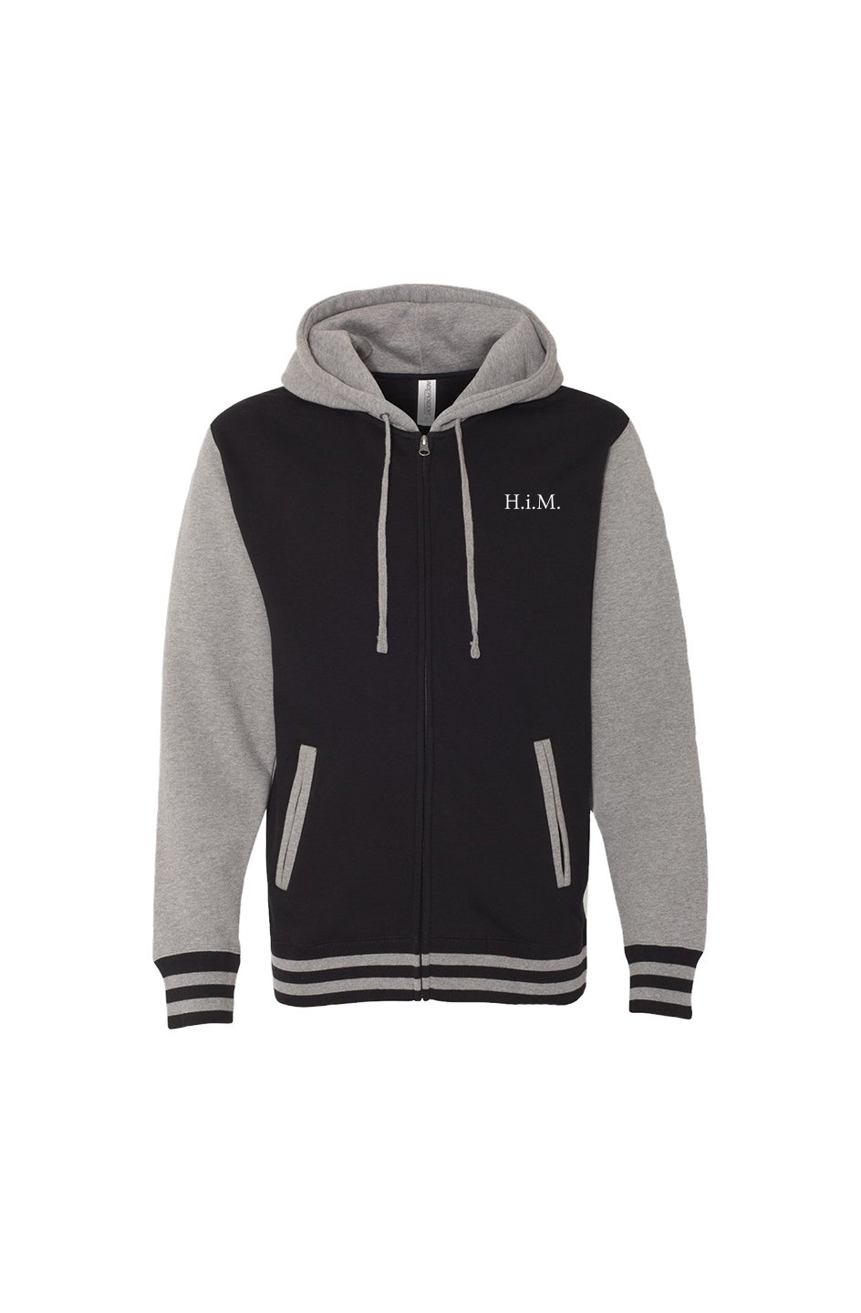 H.i.M. Embroidered Unisex Heavyweight Varsity Zip Hood - Navy (Grey Stitch)