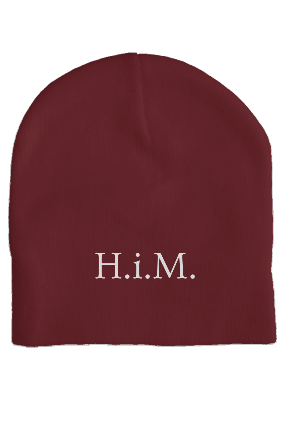 H.i.M. Embroidered Skull Cap Beanie - Maroon (White Stitch)