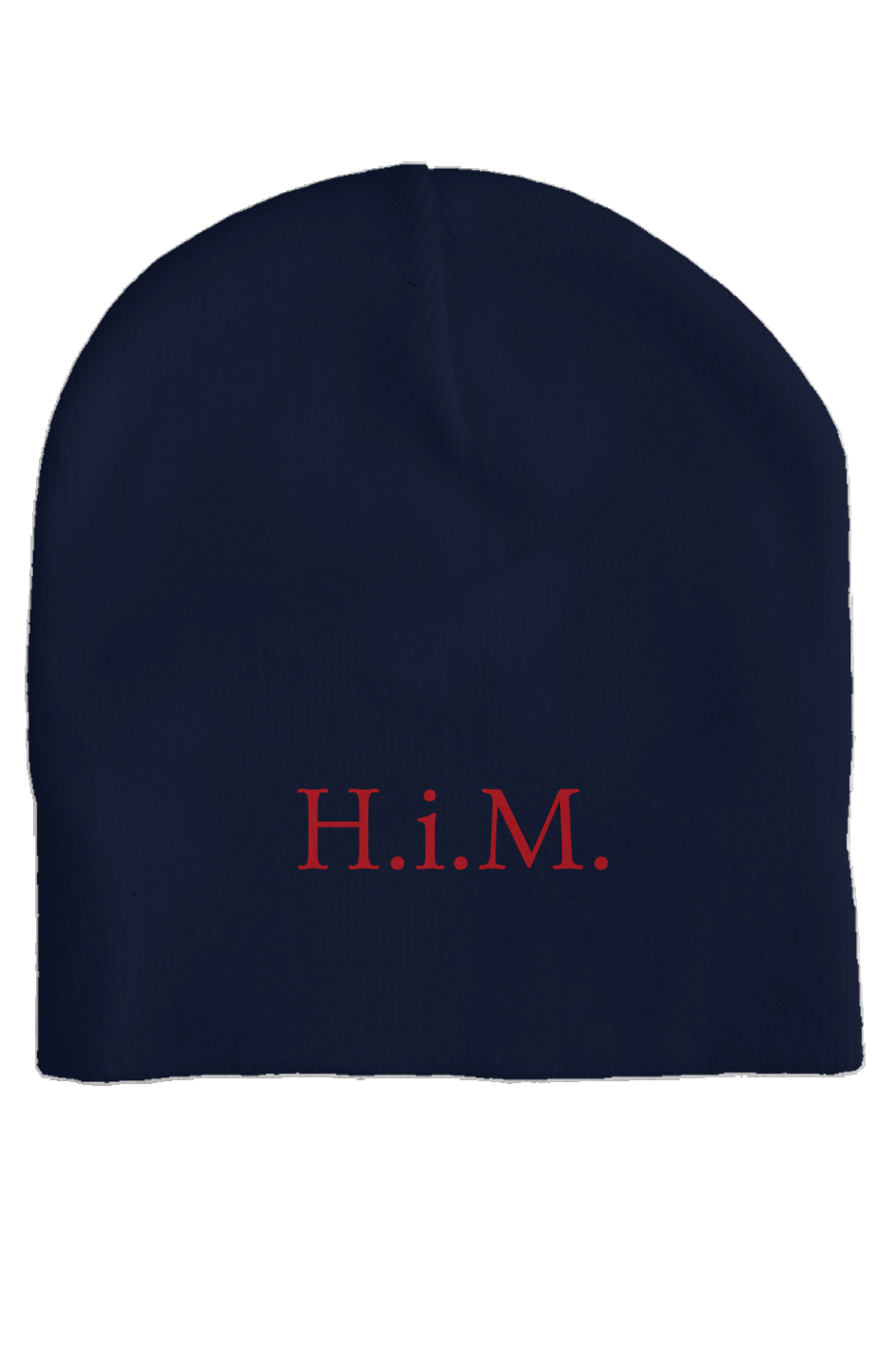 H.i.M. Embroidered Skull Cap Beanie - Navy Blue (Red Stitch)