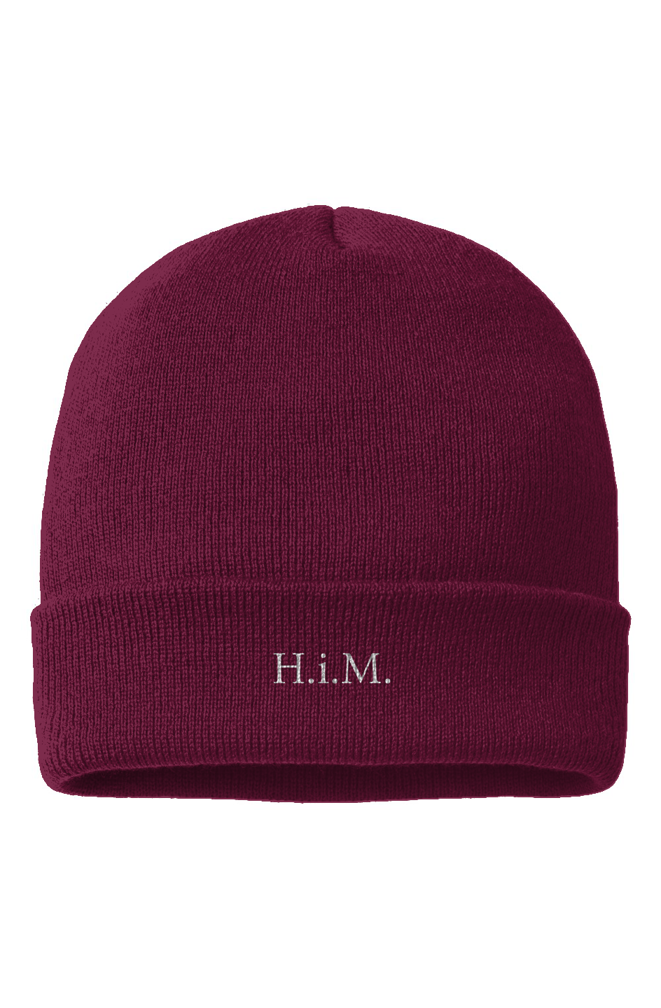 H.i.M. Embroidered Beanie - Maroon (White Stitch)