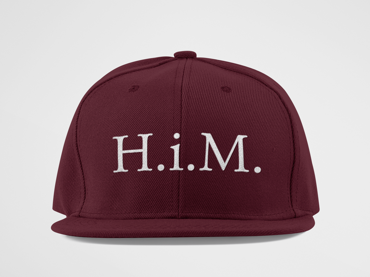 H.i.M. Premium Embroidered Snapback - Maroon (White Stitch)