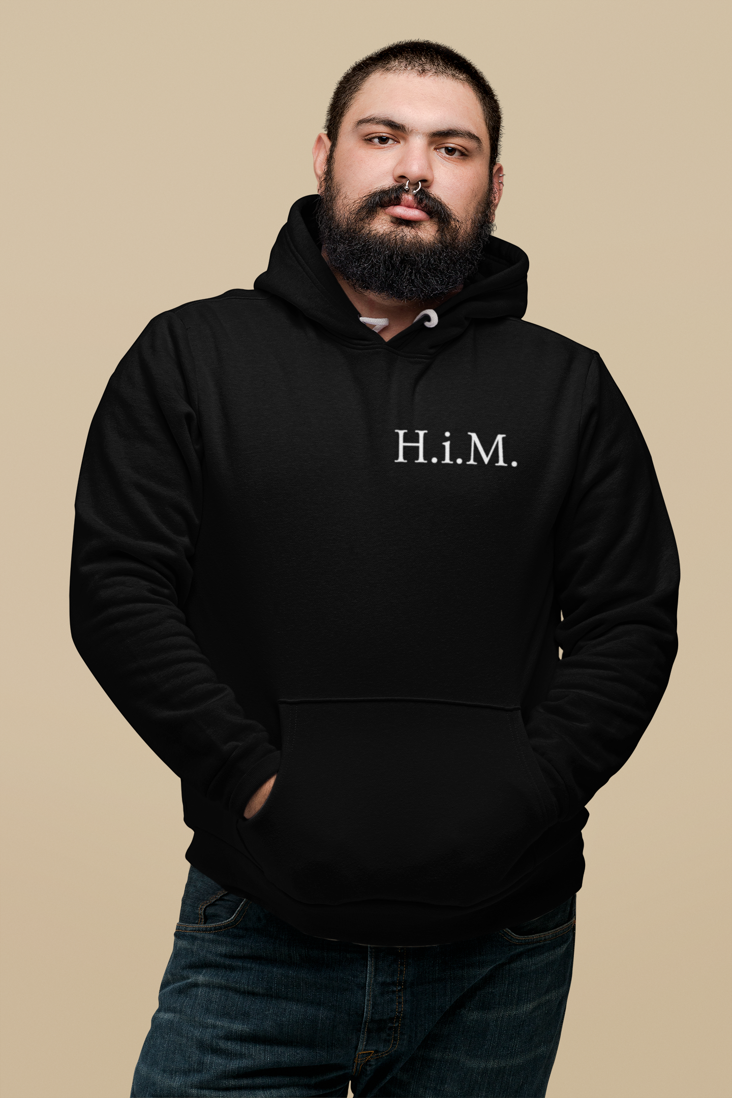 H.i.M. Embroidered Hoodie - Black (White Stitch)