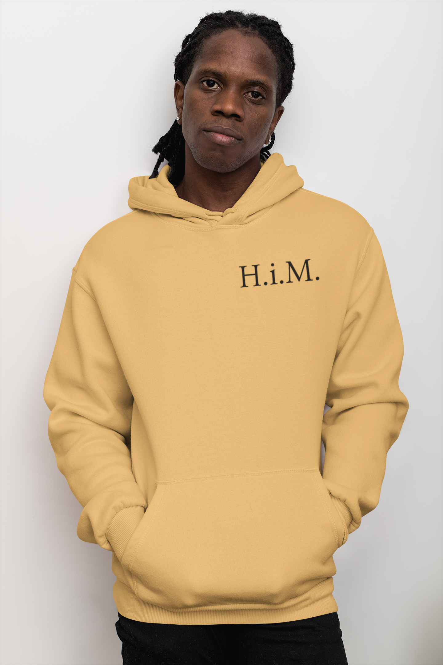 H.i.M. Embroidered Hoodie - Old Gold (Black Stitch)